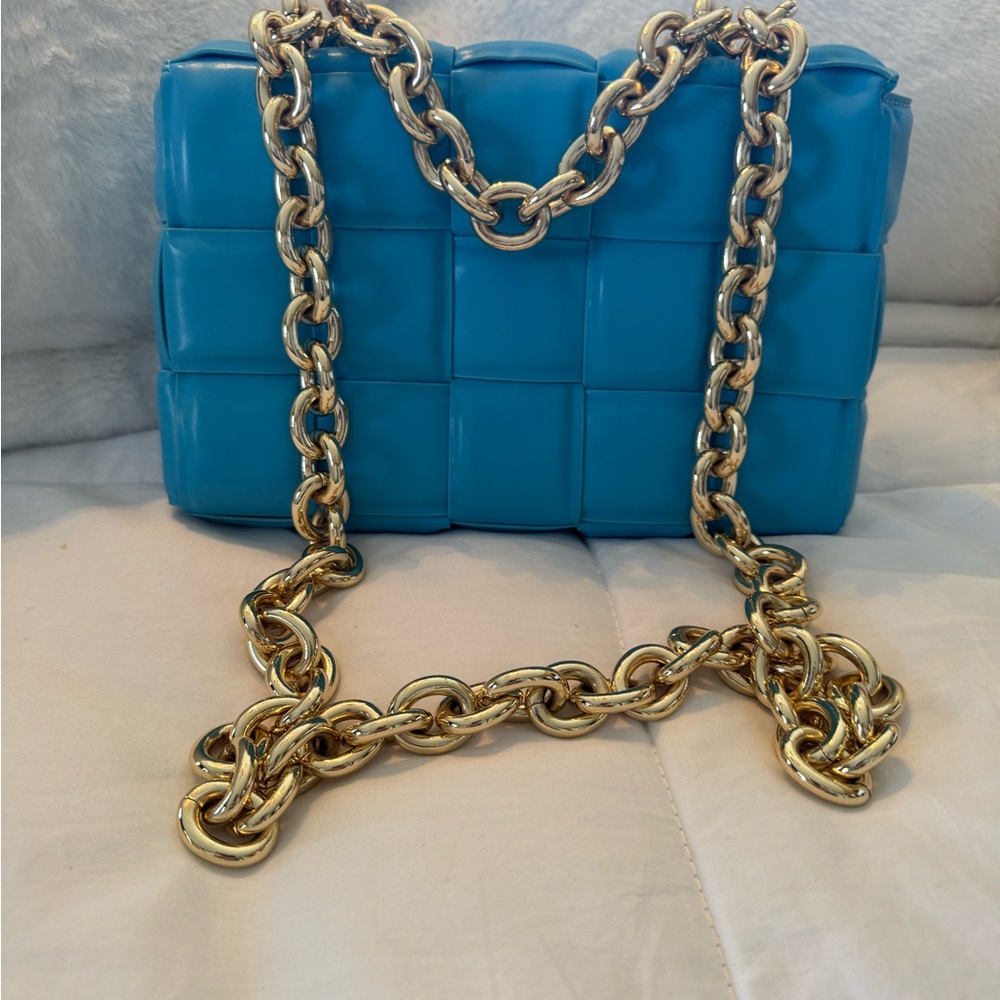 Blue Quilted Chain Bag